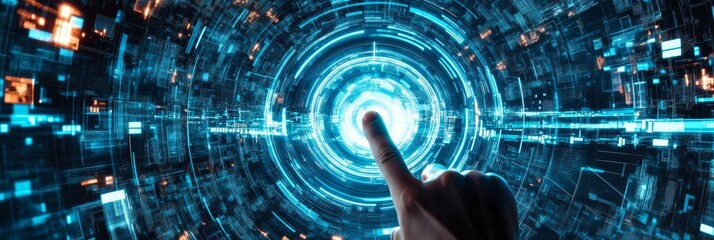 Futuristic digital technology  touch interaction on virtual screen and data exchange concepts
