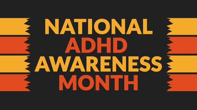National ADHD Awareness Month In and Out text from split line animation on a black background. Which is observed every year in October to wish ADHD Awareness Month.