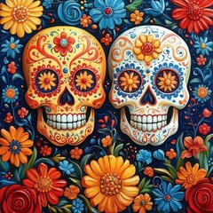 Naklejka premium Dark Sugar Skulls: A Mysterious and Intriguing Display of Traditional Mexican Culture
