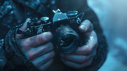 World Photography Day hands holding a camera isolated
