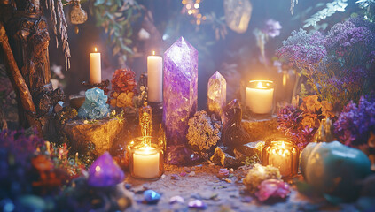 Esoterics, tarot cards and magic crystals and stones. Astrology. Predictions makes predictions of fate, tarot cards, fortune telling on tarot cards, magic crystal, occultism, esoteric background. 