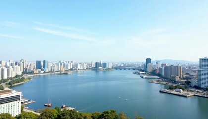  Vibrant cityscape meets serene waters