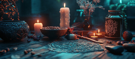 Esoterics, tarot cards and magic crystals and stones. Astrology. Predictions makes predictions of fate, tarot cards, fortune telling on tarot cards, magic crystal, occultism, esoteric background. 