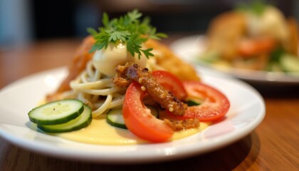  Delicious pasta dish with fresh vegetables and herbs