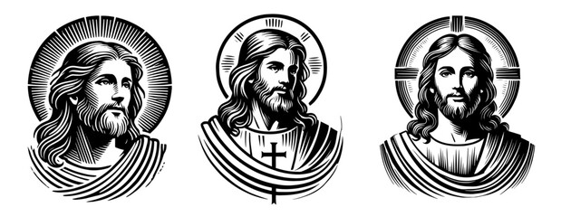 elegant black and white vector portrait of jesus christ