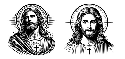 holy jesus christ portrait in abstract black and white vector style