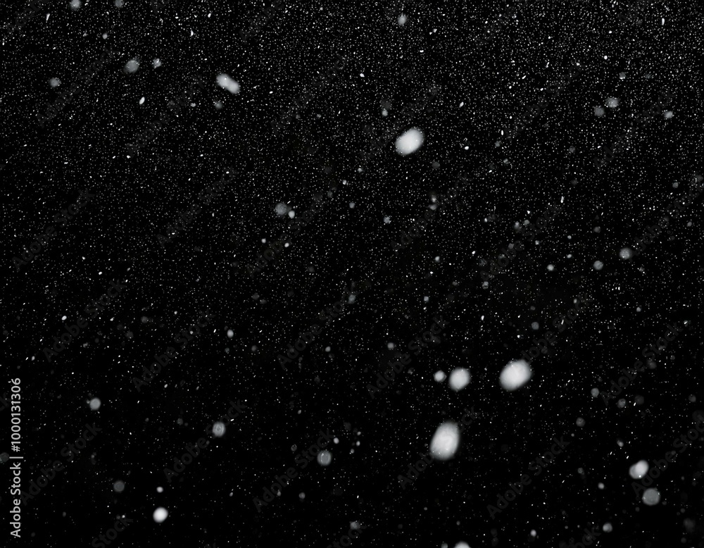 Poster snow on a black background for use as an overlay layer