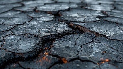 Realistic close-up of an asphalt road surface with surface cracks oil stains and wear patterns illustrating the impact of heavy traffic and environmental conditions. high resolution Illustration, in