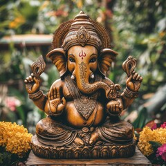 Fototapeta premium Ornate Carved Statue of Hindu Deity Ganesha the Elephant Headed God of Prosperity and Blessing