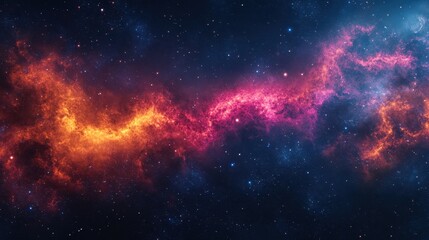 Naklejka premium A stunning cosmic scene featuring vibrant nebulae and radiant colors against the backdrop of deep space.