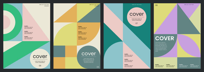Minimalist covers design. Abstract geometric backgrounds. A4 size print templates with customizable text. Modern layouts with simple shapes for card, poster, brochure, flyer or catalog