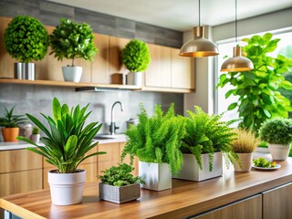 Lush Green Plants in a Bright and Modern Kitchen with Sleek Appliances and Minimalist Decor