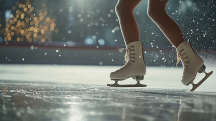 A skater s elegant performance captured in a close up on the ice, showcasing exceptional skills.