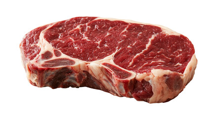 A raw ribeye steak with marbling, solated on transparent background, PNG file