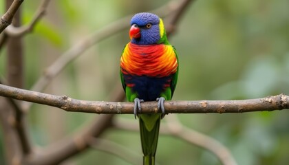 Naklejka premium Vibrant parrot perched on branch natures beauty captured
