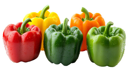 A selection of colorful bell peppers, solated on transparent background, PNG file