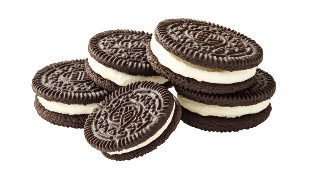 A stack of Oreo cookies with cream filling, solated on transparent background, PNG file