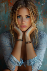 Fototapeta premium portrait, beauty, feminine, elegant, graceful, serene, gentle, soft, delicate, pure, youthful, natural, fresh, radiant, glowing, luminous, ethereal, dreamy, romantic, alluring, captivating, mesmerizi