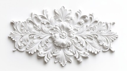 Ornate white decorative relief on a white background, ideal for elegant designs.