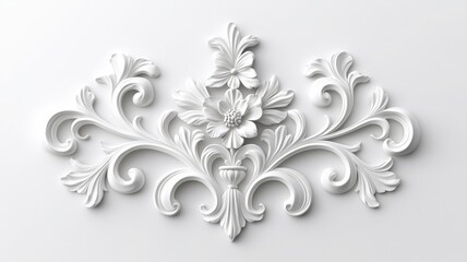 Ornate white floral design, intricate detail on a plain background.