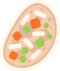 Chicken pot pie dish with carrots, peas and puff pastry, representing a tasty and comforting meal