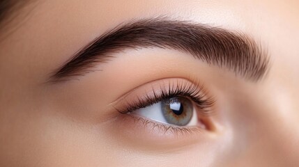 Obraz premium A close-up of beautifully shaped, thick eyebrows on a woman's face, highlighting the natural arch and clean lines, with soft lighting to enhance facial features.
