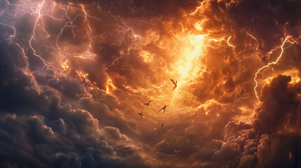 The final war in heaven: Satan and his angels cast out of heaven by Michael, dramatic and intense battle in the clouds.
Bible God Jesus Christ savior JHWH last days torah new testament old testament.