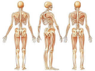 Human skeletal system, full body solated on transparent background, PNG file background, for medical and anatomical stock illustrations
