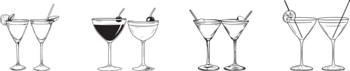 Elegant Black and White Cocktail Glasses Illustration