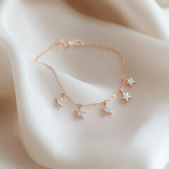 A gold and diamond bracelet with four stars hanging from it