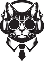 A Cute Cat Listening to Music with Headphones silhouette vector