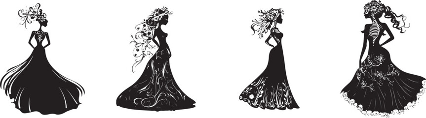 Fototapeta premium Elegant Catrina Silhouette in Black and White Illustration