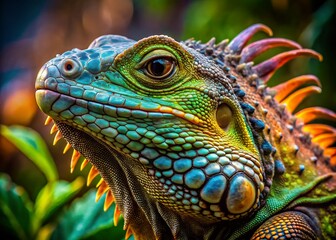 Fototapeta premium Majestic Large Lizard in Natural Habitat Showcasing Vibrant Colors and Intricate Patterns