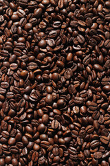 Roasted Coffee Beans Full Frame Background. Cafe, Coffee Shop Design.