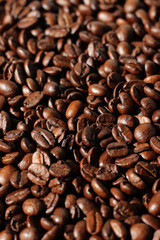 Closeup of Freshly Roasted Coffee Beans. Brewing Espresso. Cafe Design.