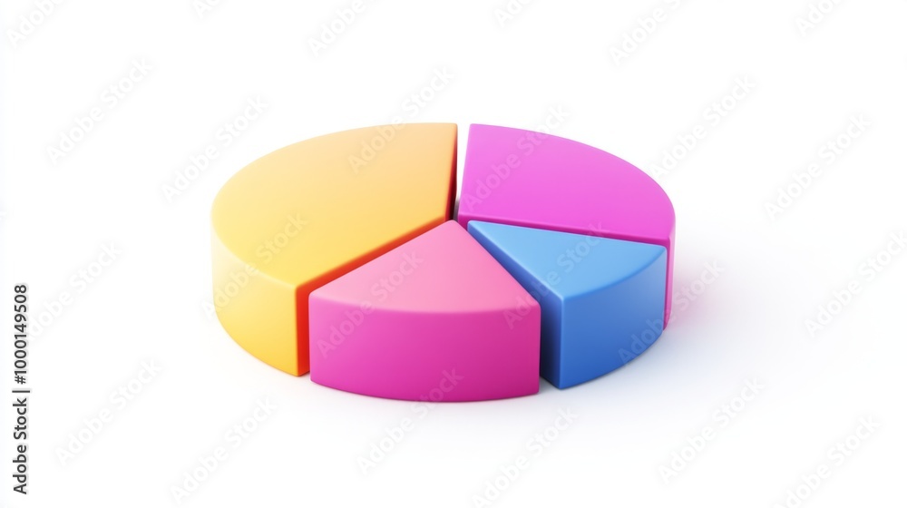 Poster a colorful 3d pie chart with multiple segments, each section raised slightly to emphasize data distr