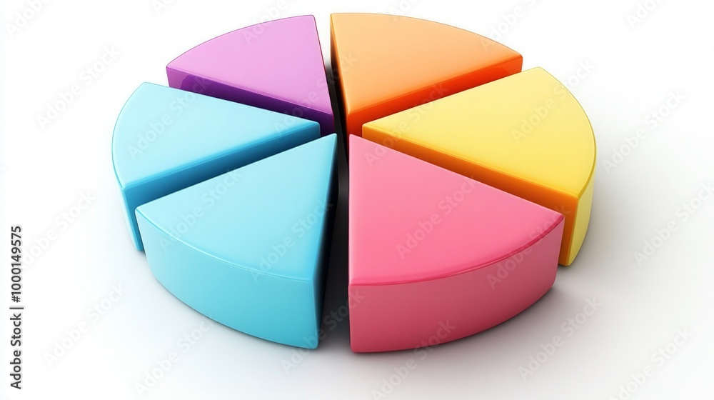 Poster a colorful 3d pie chart with multiple segments, each section raised slightly to emphasize data distr