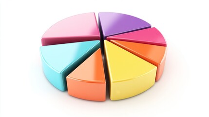 Obraz premium A colorful 3D pie chart with multiple segments, each section raised slightly to emphasize data distribution, set against a clean white background.
