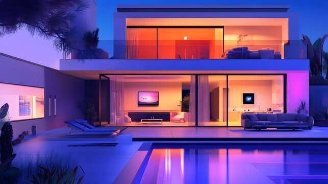 Stunning Modern Villa with Infinity Pool at Sunset Overlooking Scenic Landscape