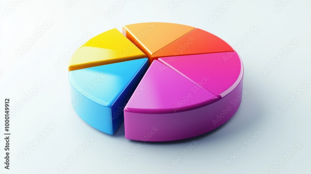Fototapete a colorful 3d pie chart with vibrant segments floating slightly above a white surface, each slice la