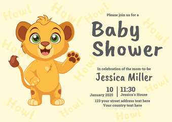 Baby Shower Invitation Card Template With Lion Illustration