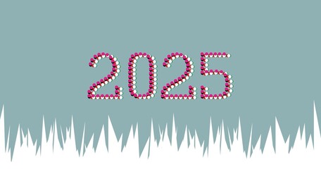 2025 year illustration, icon. Numbers from bubbles. Funny new year, winter concept. Colorful, playful, minimal image. Trending colors 2025 - Blue. Copy space