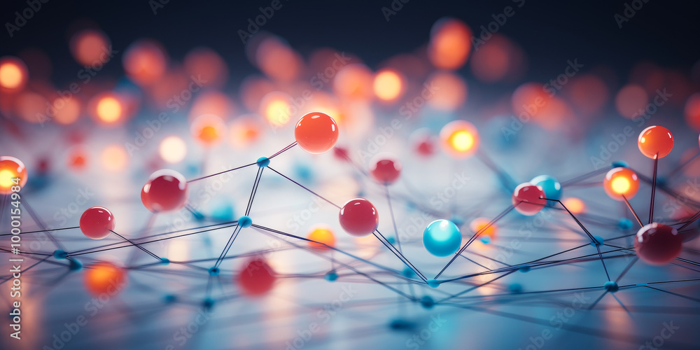 Poster network connection concept colorful spheres linked wires nodes abstract communication technology vir