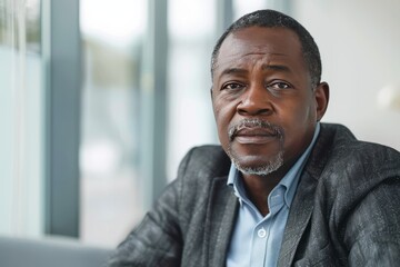 Fototapeta premium Business mature Black businessman office meeting portrait corporate manager. , background blur