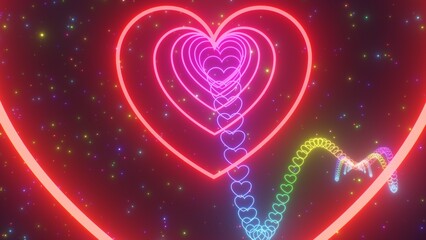 Rainbow Neon Glowing Heart Roller Coaster Wave Hills In Outer Space - Abstract Background Texture