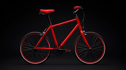 Red bicycle on a black background, ideal for transport and cycling themes.