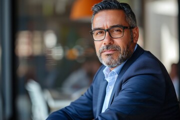 Fototapeta premium Business mature Hispanic or Latinx businessman office meeting portrait corporate manager. , background blur
