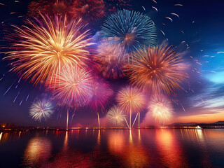 Fireworks exhibition over the sea