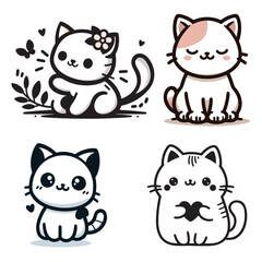 Cute cat silhouette set vector style art 
