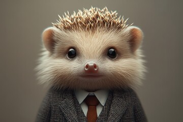 An adorable hedgehog dressed in a suit, showcasing a charming and whimsical character perfect for creative projects.